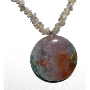 Labradorite & Amethyst Beaded Necklace With Large Jasper Pendant